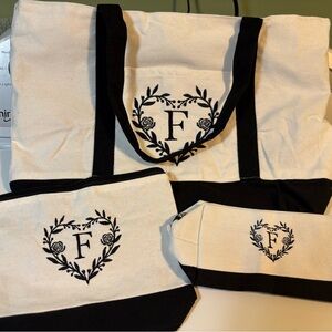 Elegant Black and Cream Tote Bag 3 Piece Set